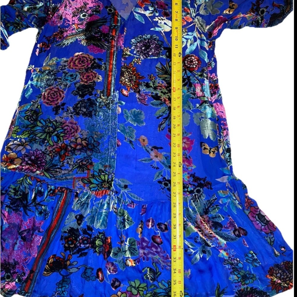 JOHNNY WAS Royal Blue Silk Ermyas Burnout Floral Long Sleeve Dress Boho Chic MED - Picture 5 of 5